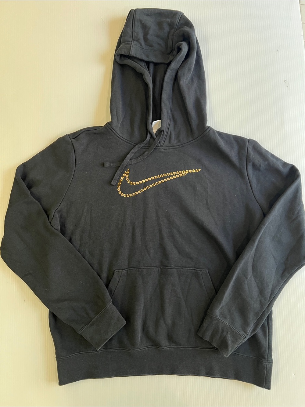 Nike Women’s Black Crewneck Hoodie with Gold Swoosh in Size Medium